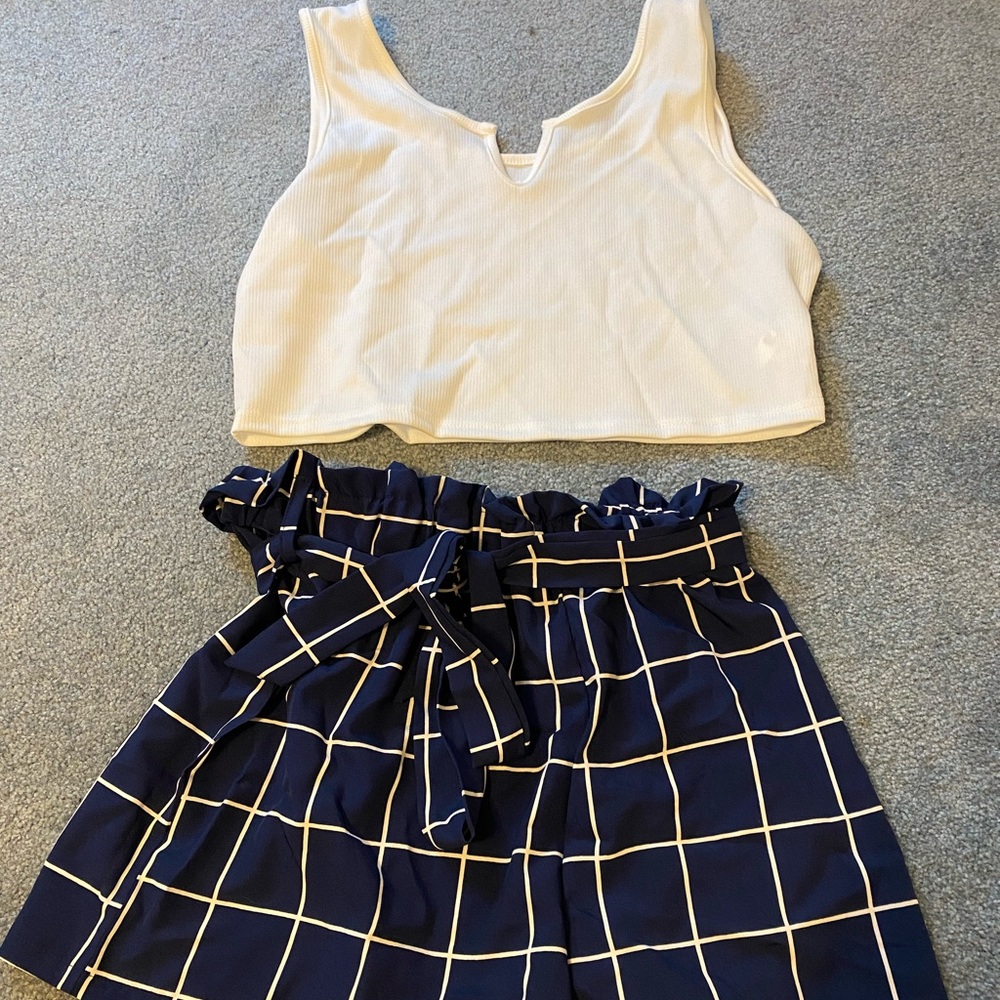 Shein shorts and crop tank set! Never been worn. Navy and white